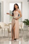 Suknia wieczorowa z kwiatem maxi ANABEL/ Beżowy