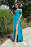 Sukienka maxi z hiszpańskim dekoltem SILLA / Turkus Błysk