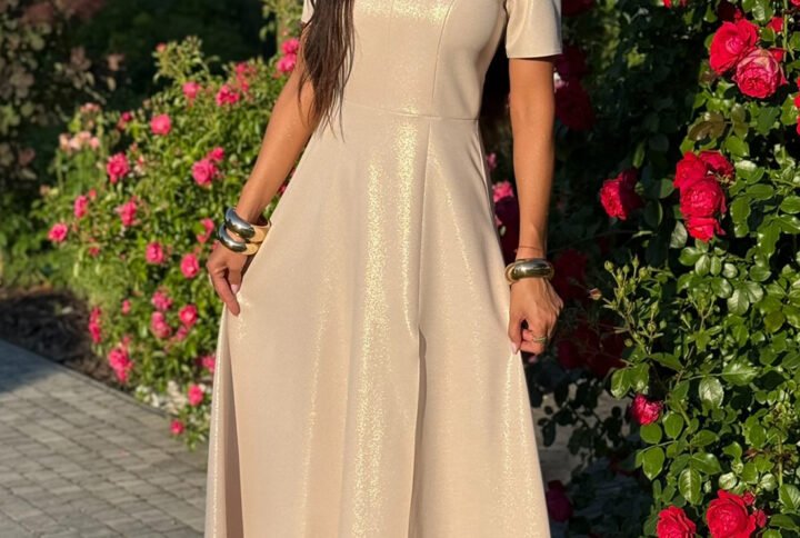 Elegancka sukienka na wesele RUBI maxi / Beżowy Błysk