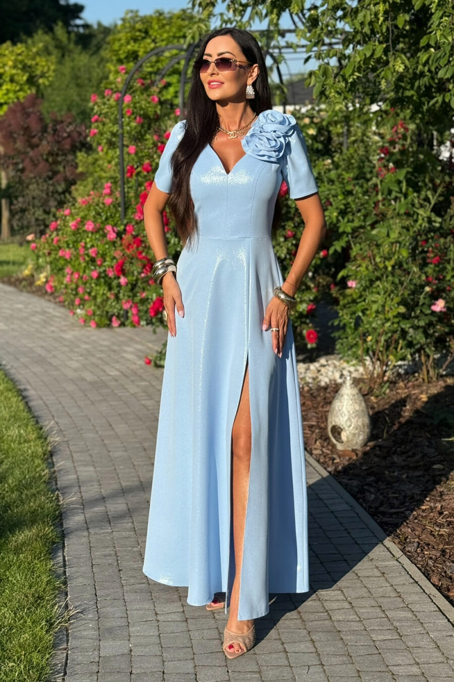 Elegancka sukienka na wesele RUBI maxi / Niebieski Błysk
