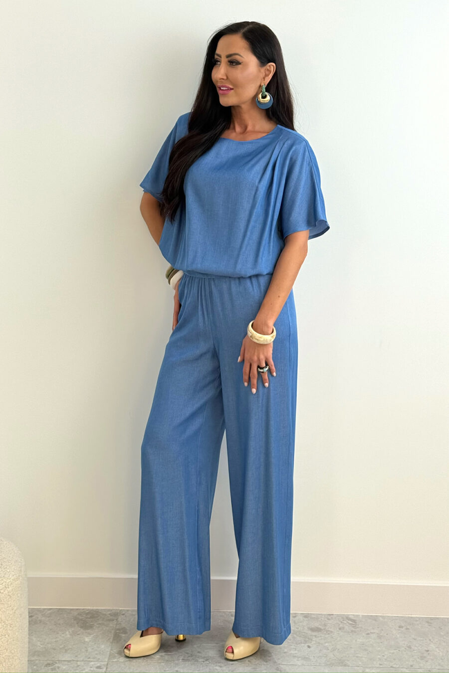 Elegancki komplet damski ze spodniami DIVA / Jeansowy