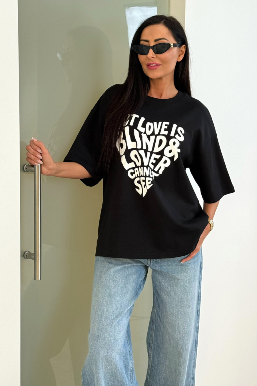 T-shirt damski BLIND – czarny z białym nadrukiem