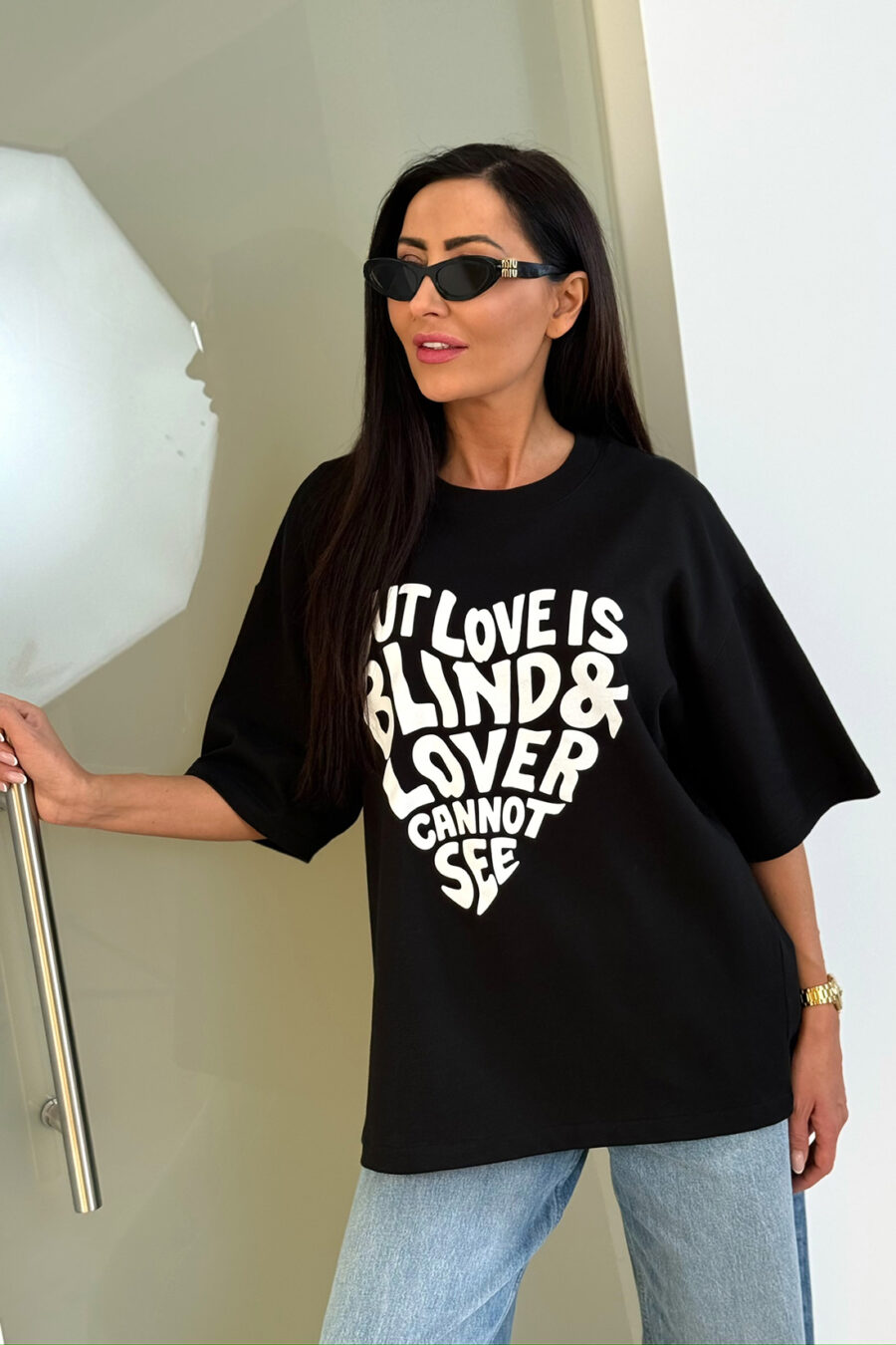 T-shirt damski BLIND – czarny z białym nadrukiem