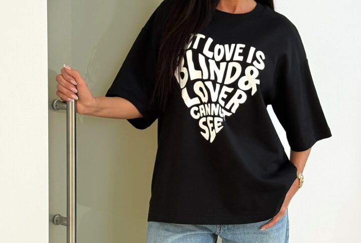 T-shirt damski BLIND – czarny z białym nadrukiem