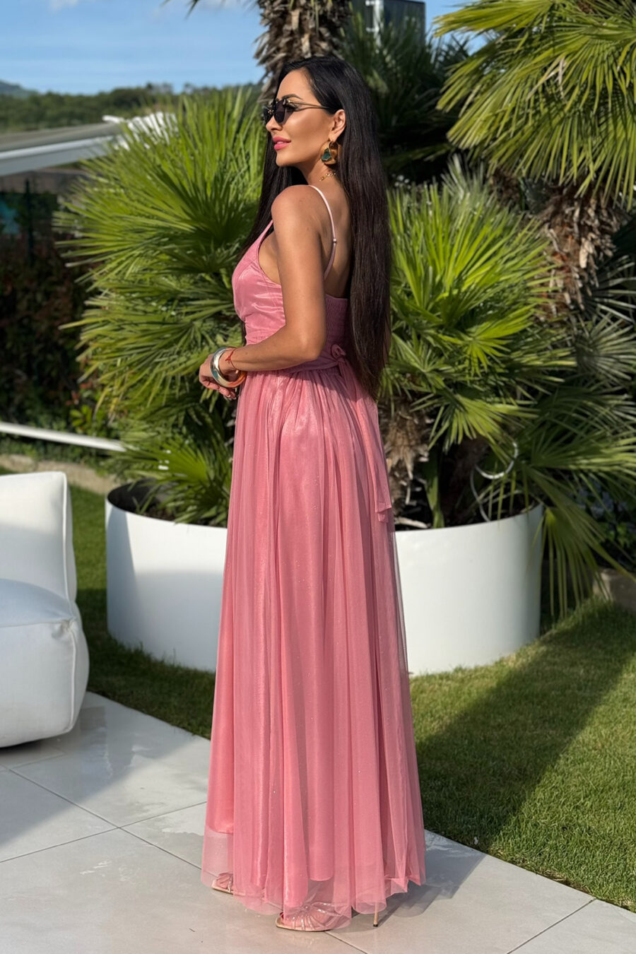 Tiulowa sukienka maxi Rosy Blush – pudrowy róż - BH 666