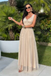 Tiulowa sukienka maxi Champagne Glow – beżowy - BH 662