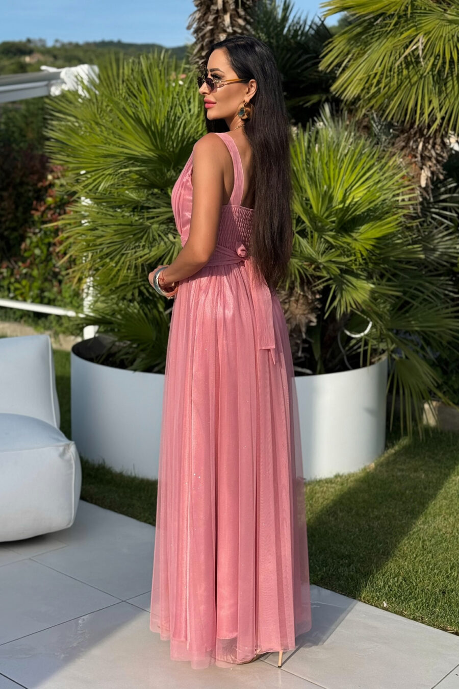 Tiulowa sukienka maxi Blush Pink – pudrowy róż - BH 662