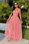 Tiulowa sukienka maxi Blush Pink – pudrowy róż - BH 662
