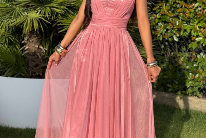 Tiulowa sukienka maxi Blush Pink – pudrowy róż - BH 662