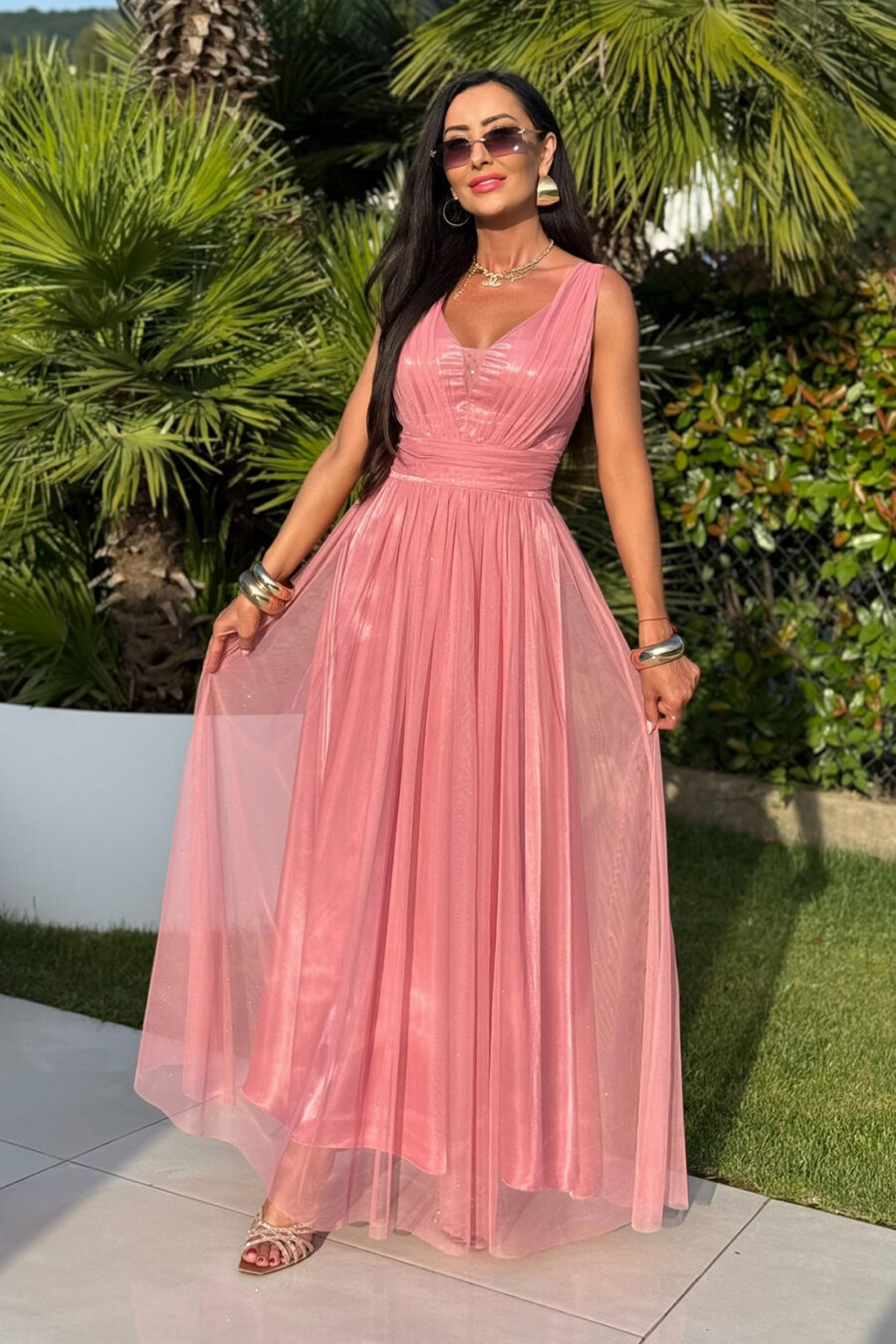 Tiulowa sukienka maxi Blush Pink – pudrowy róż - BH 662