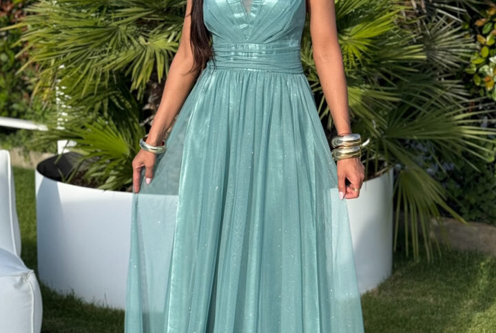 Tiulowa sukienka maxi Mint Glow – miętowa - BH 666