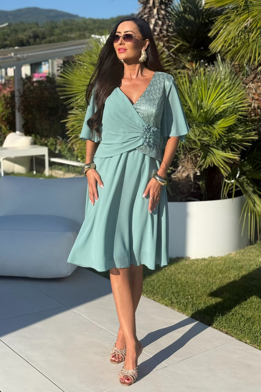 Sukienka midi w kolorze szałwiowym Plus Size - BH 539-1