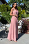 Sukienka Maxi Pudrowy Róż Plus Size – zdobiona aplikacją – BH 5391