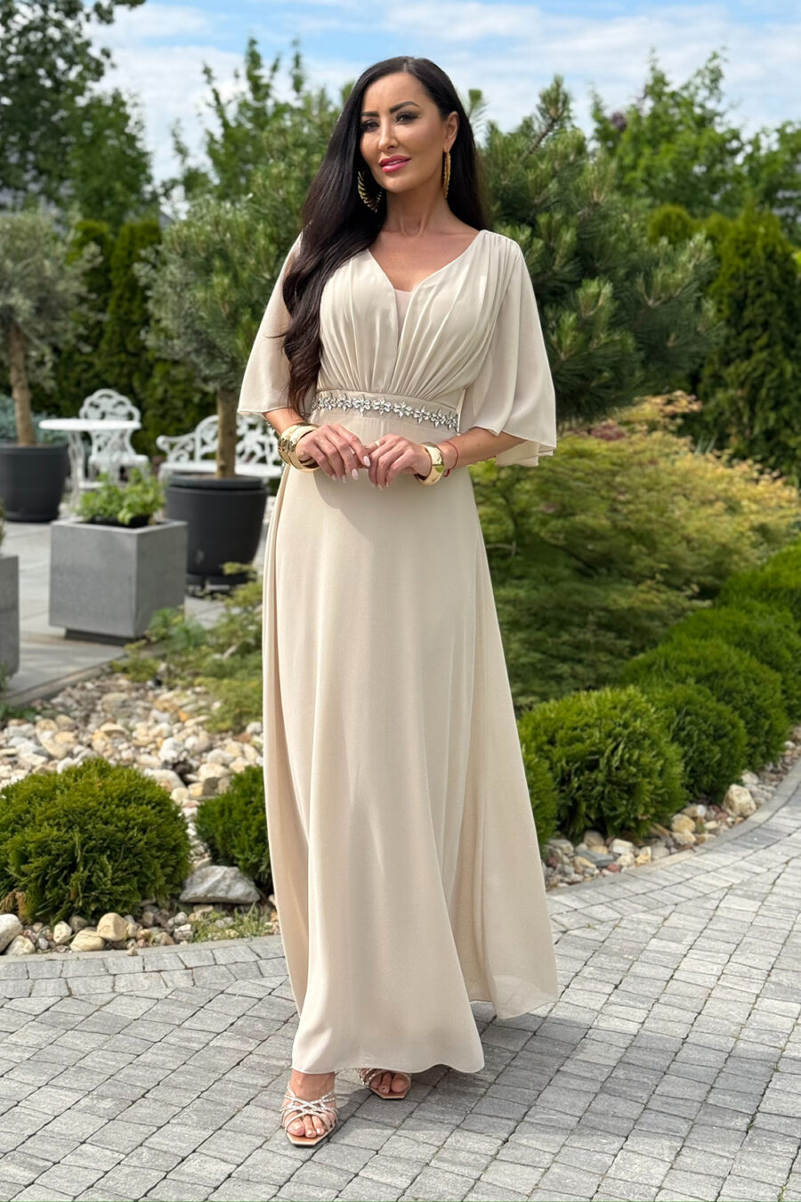 Sukienka Maxi Beżowa Plus Size - BH 564