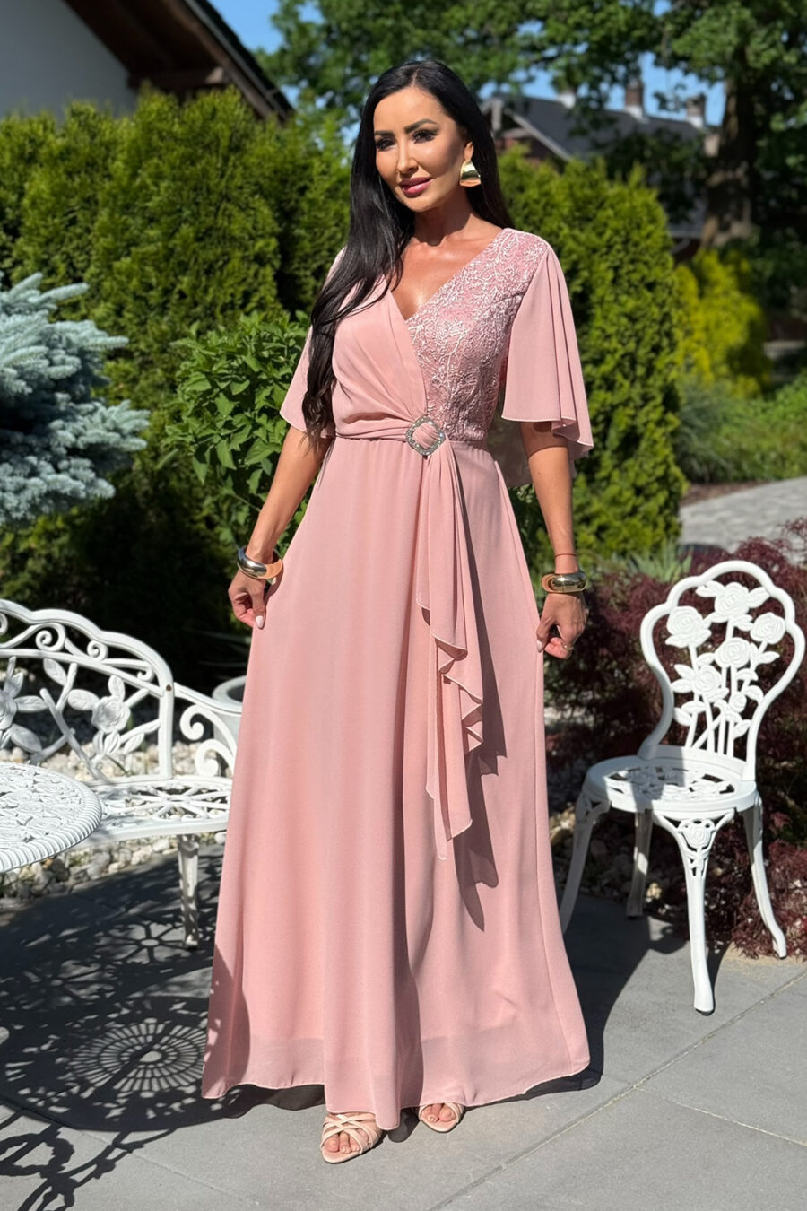 Sukienka maxi plus size – błękitna z gipiurą - BH 661
