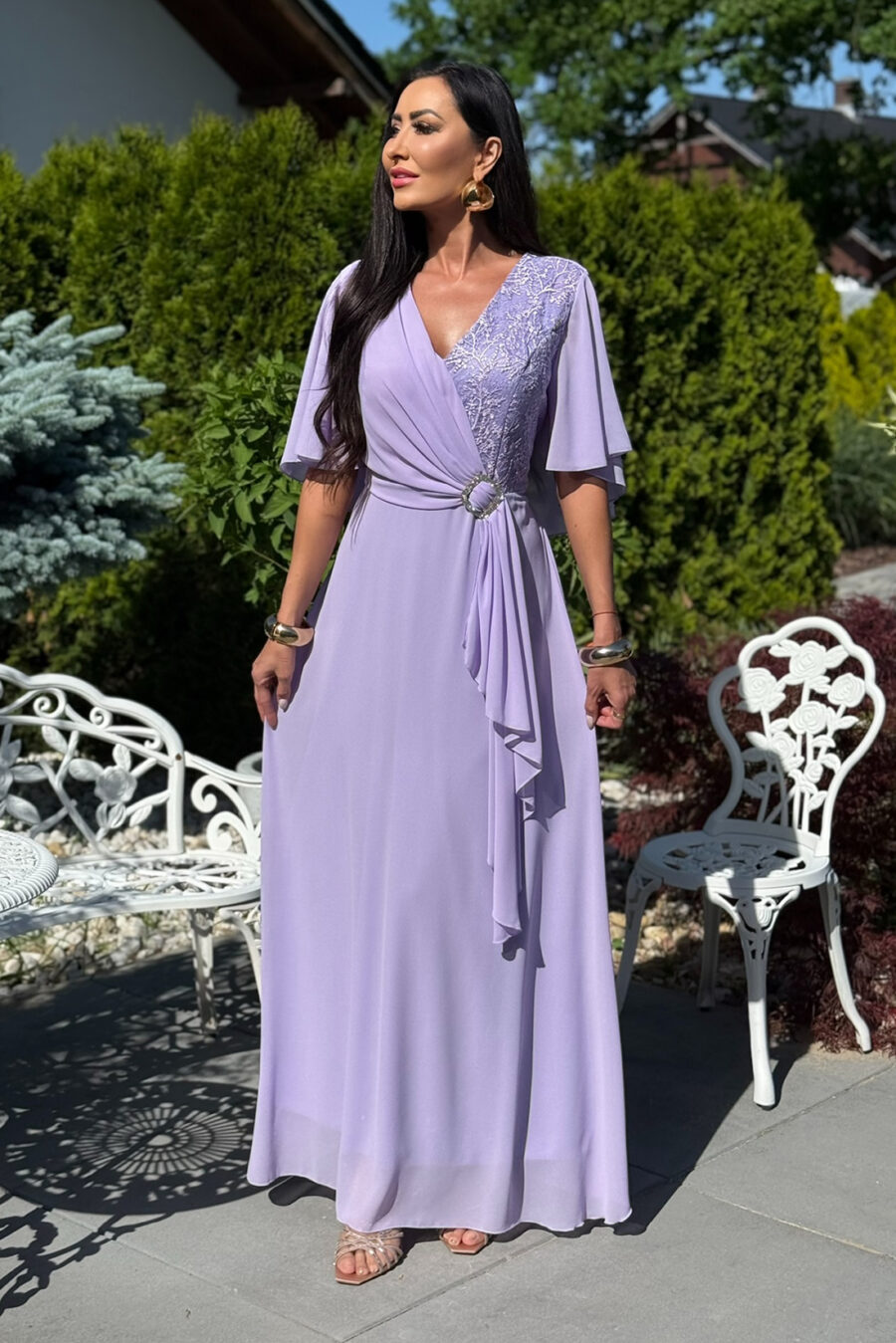 Sukienka maxi plus size – lila z gipiurą - BH 661