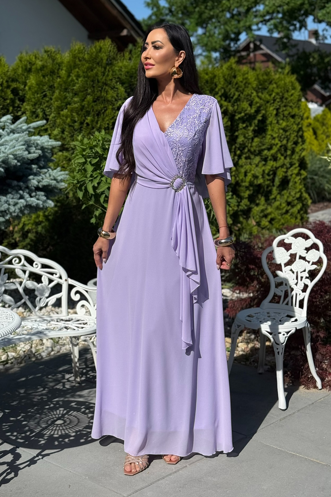 Sukienka maxi plus size – lila z gipiurą - BH 661