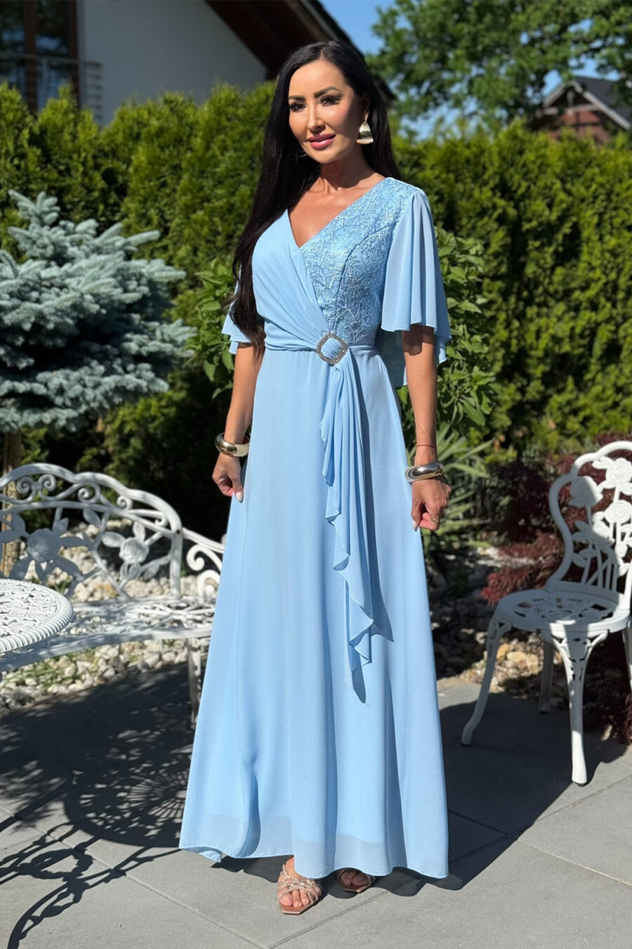 Sukienka maxi plus size – błękitna gipiura - BH 661