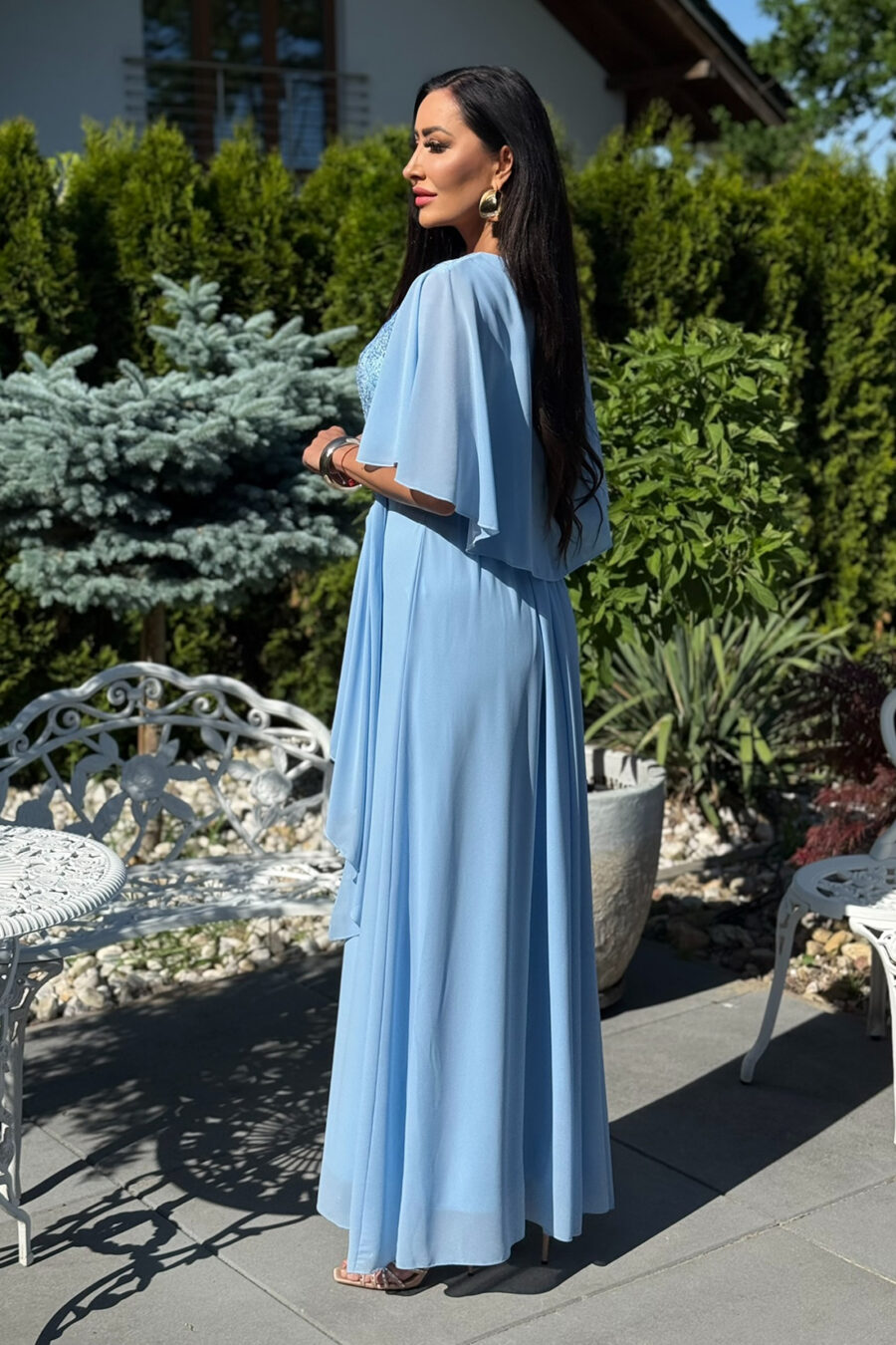 Sukienka maxi plus size – błękitna gipiura - BH 661