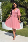 Sukienka midi w kolorze pudrowego różu Plus Size - BH 539-1