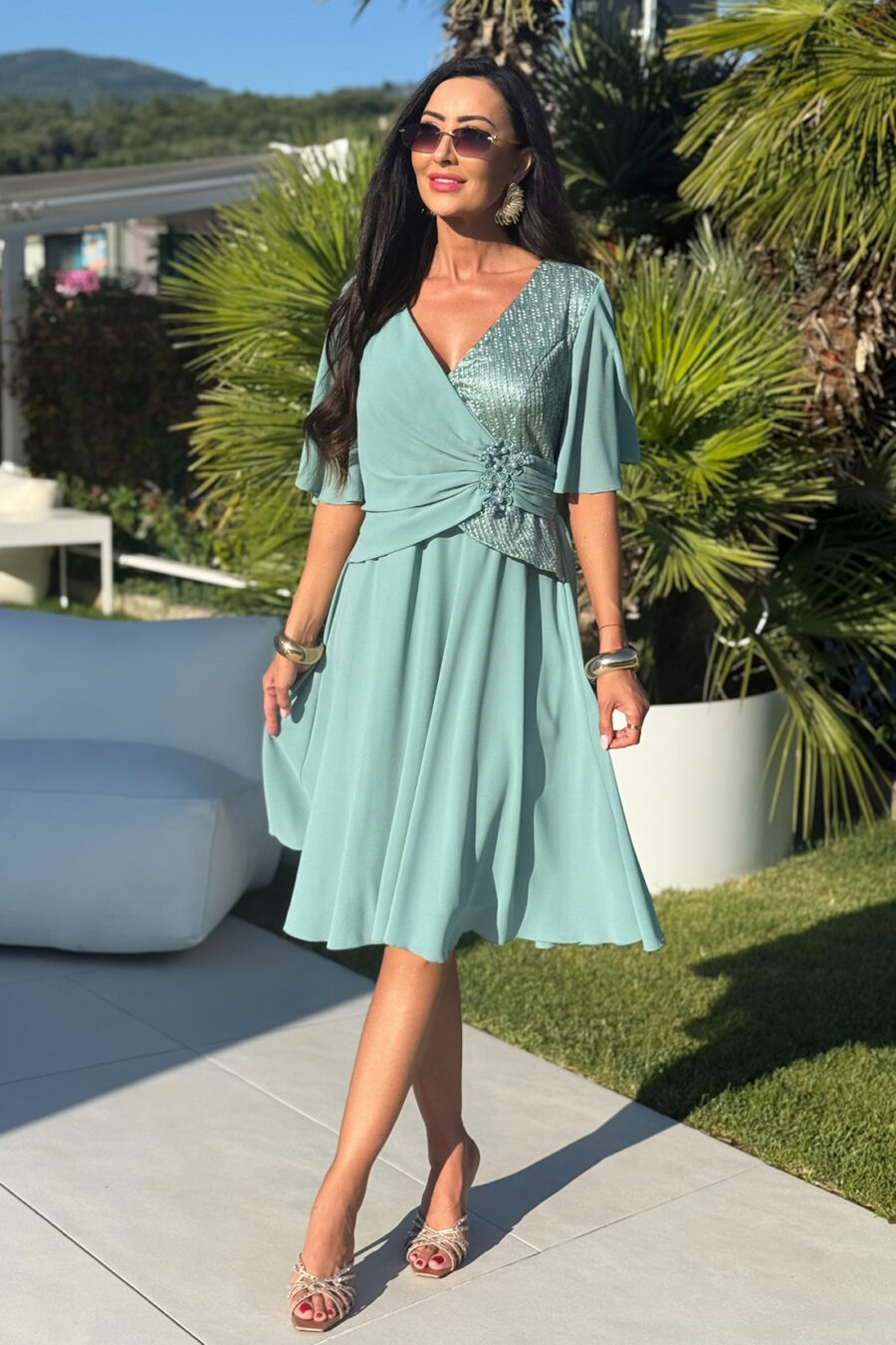 Sukienka midi w kolorze szałwiowym Plus Size - BH 539-1