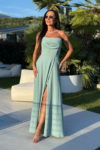 ROCHEL BIS – szałwiowa – elegancka sukienka maxi z gorsetową górą