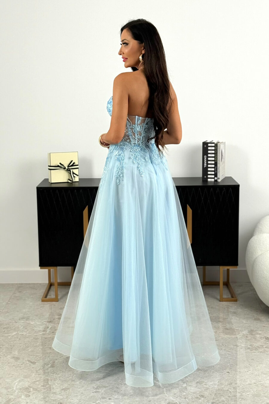 Tiulowa sukienka maxi – baby blue – L1998