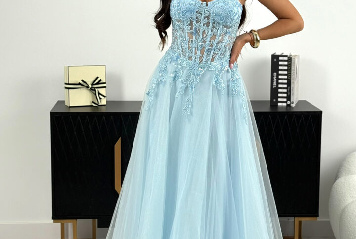 Tiulowa sukienka maxi – baby blue – L1998