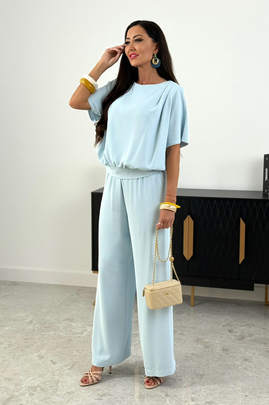 Elegancki komplet damski ze spodniami DIVA / Baby Blue