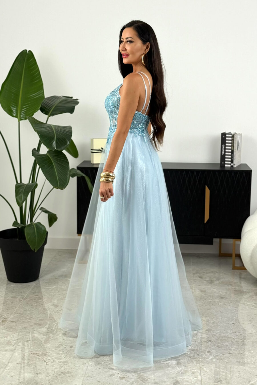 Tiulowa sukienka maxi – baby blue – L1997