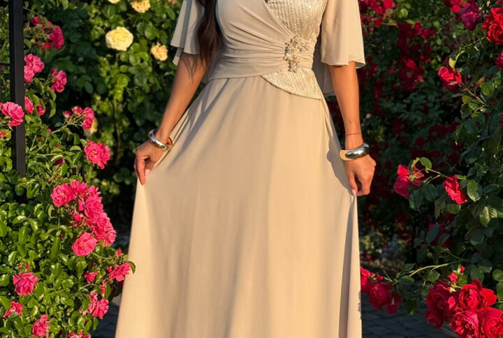Sukienka Maxi Plus Size – beżowa – BH539