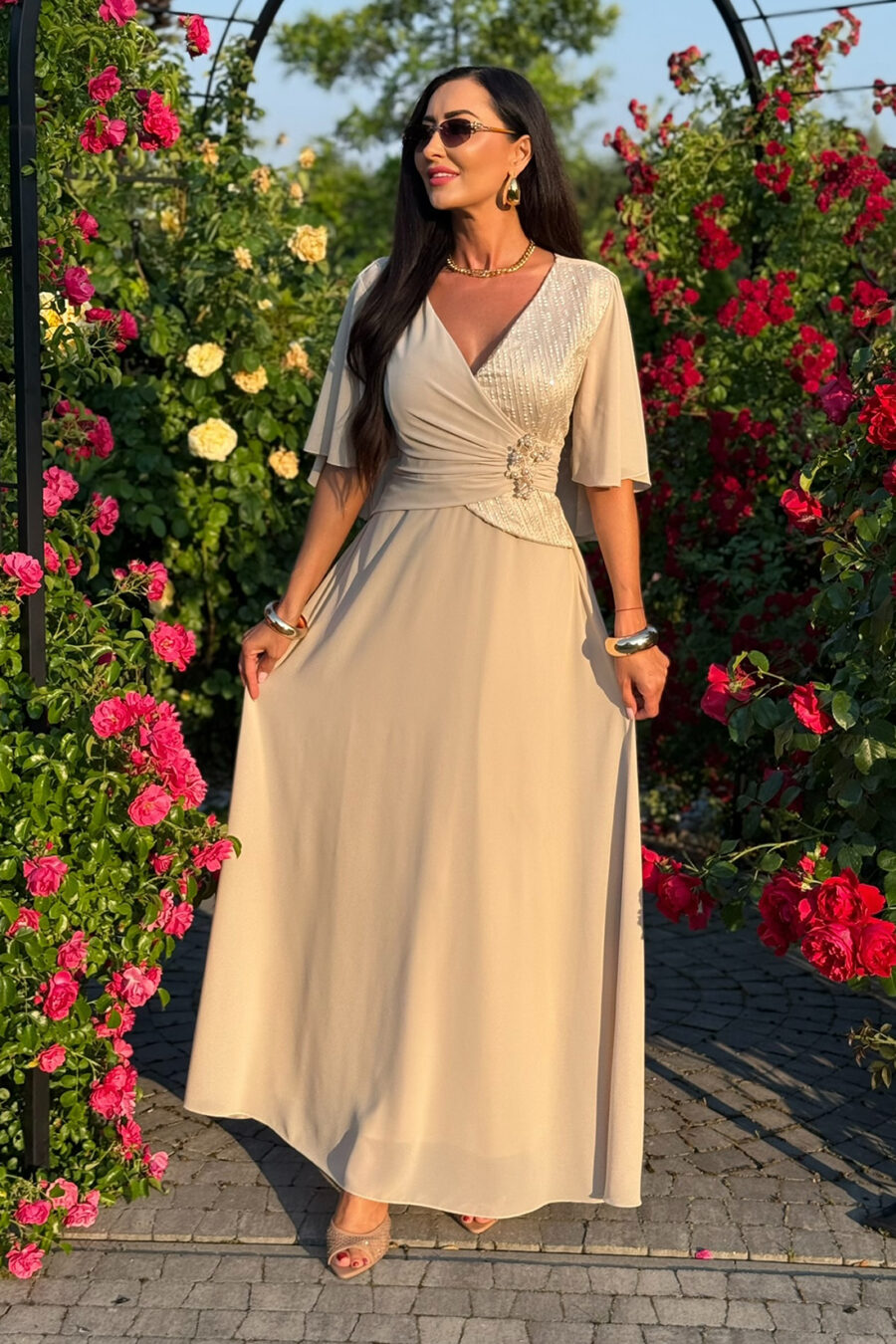Sukienka Maxi Plus Size – beżowa – BH539