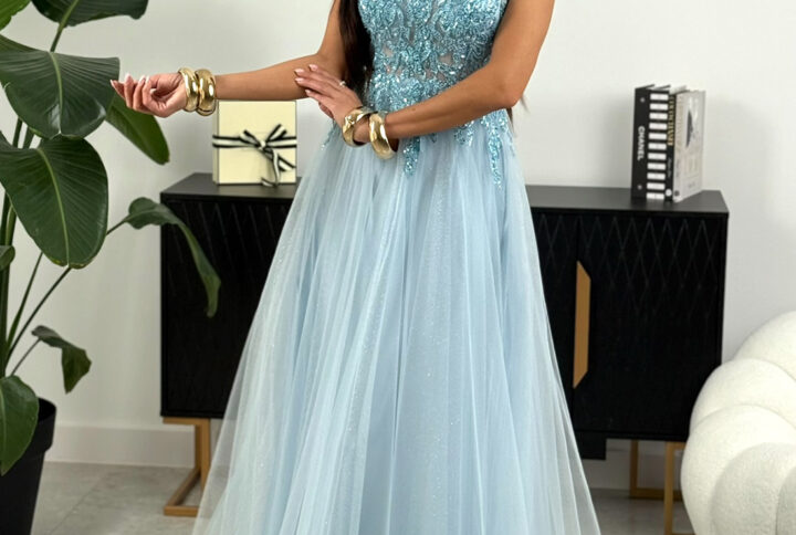 Tiulowa sukienka maxi – baby blue – L1997