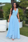 Długa sukienka maxi z koronkową aplikacją – baby blue – BH791