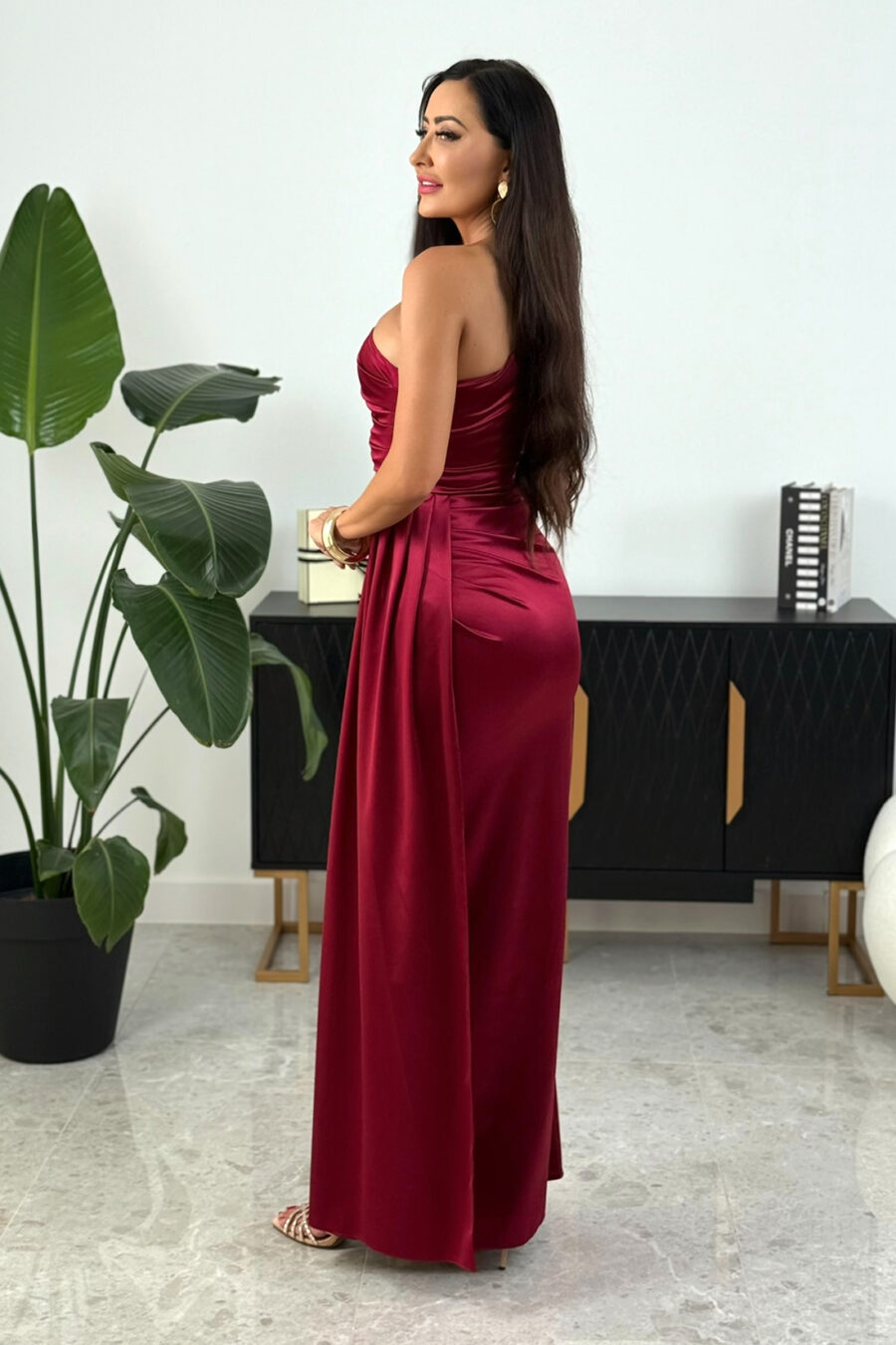 Sukienka maxi z satyny – bordo – LOREN