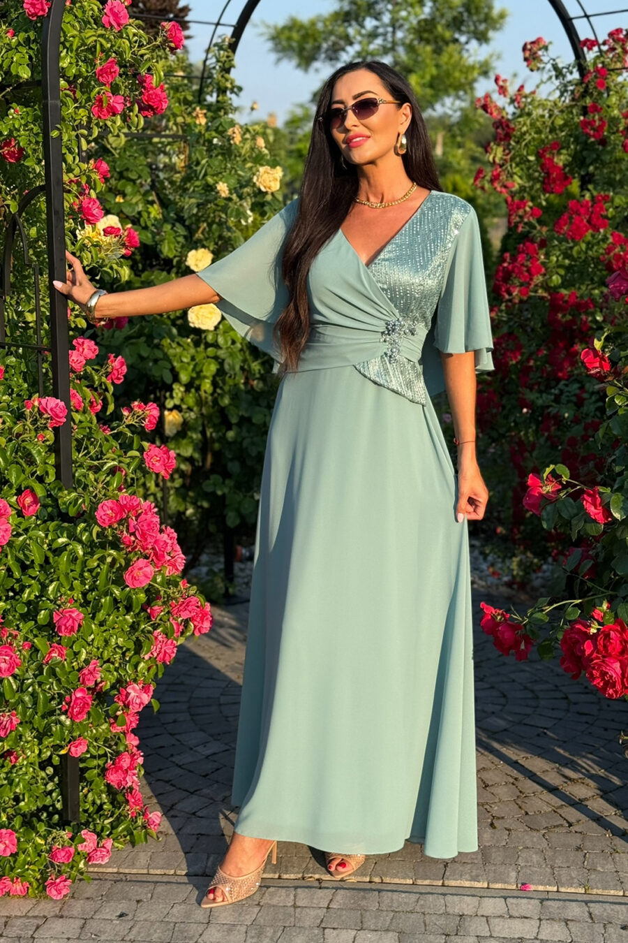 Sukienka Maxi Plus Size – szałwiowa – BH539