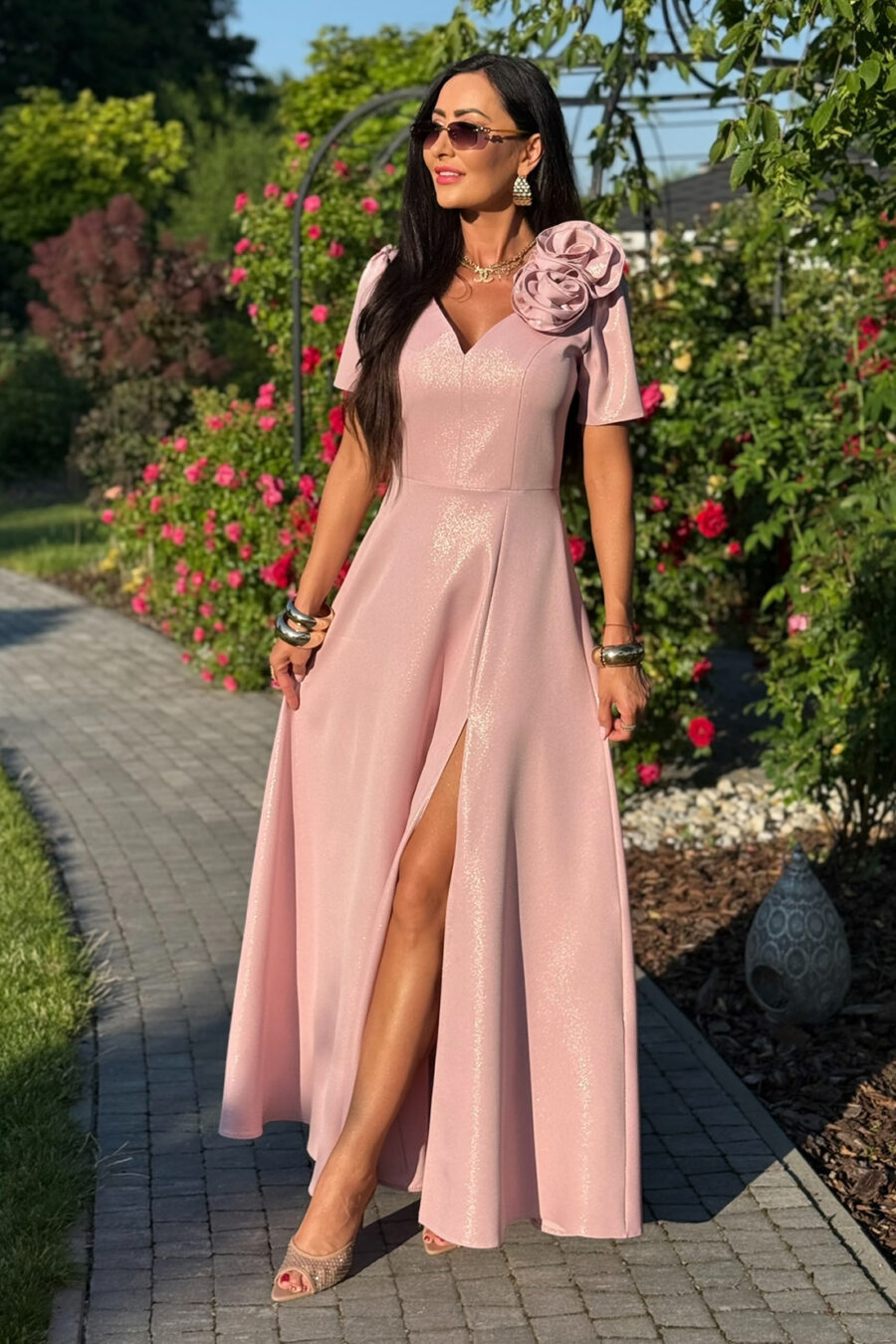 Elegancka sukienka na wesele RUBI maxi / Pudrowy róż