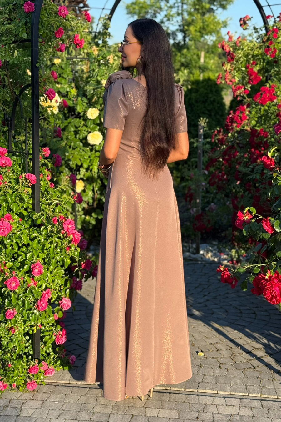 Elegancka sukienka na wesele RUBI maxi / Mokka Błysk