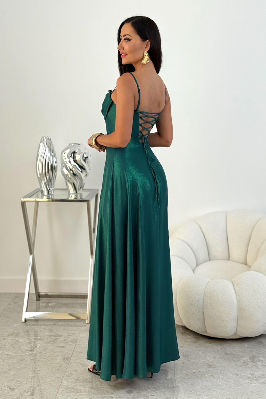 ROCHEL BIS - zielony błysk - elegancka sukienka maxi z gorsetową górą