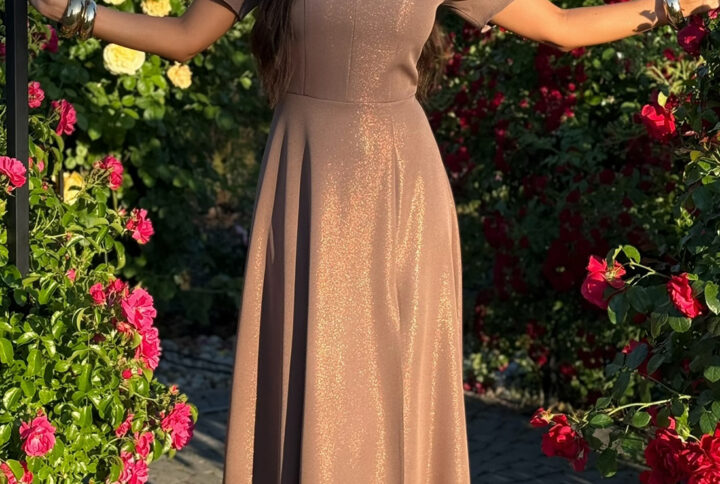 Elegancka sukienka na wesele RUBI maxi / Mokka Błysk