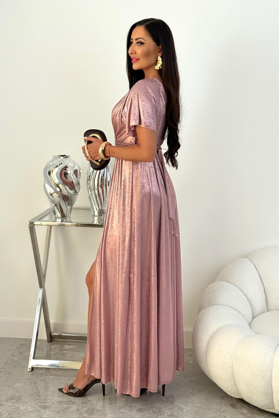 Sukienka wieczorowa BELLA błysk plus size różowy