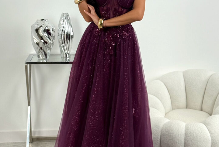 Tiulowa sukienka maxi - burgund - DFCP019