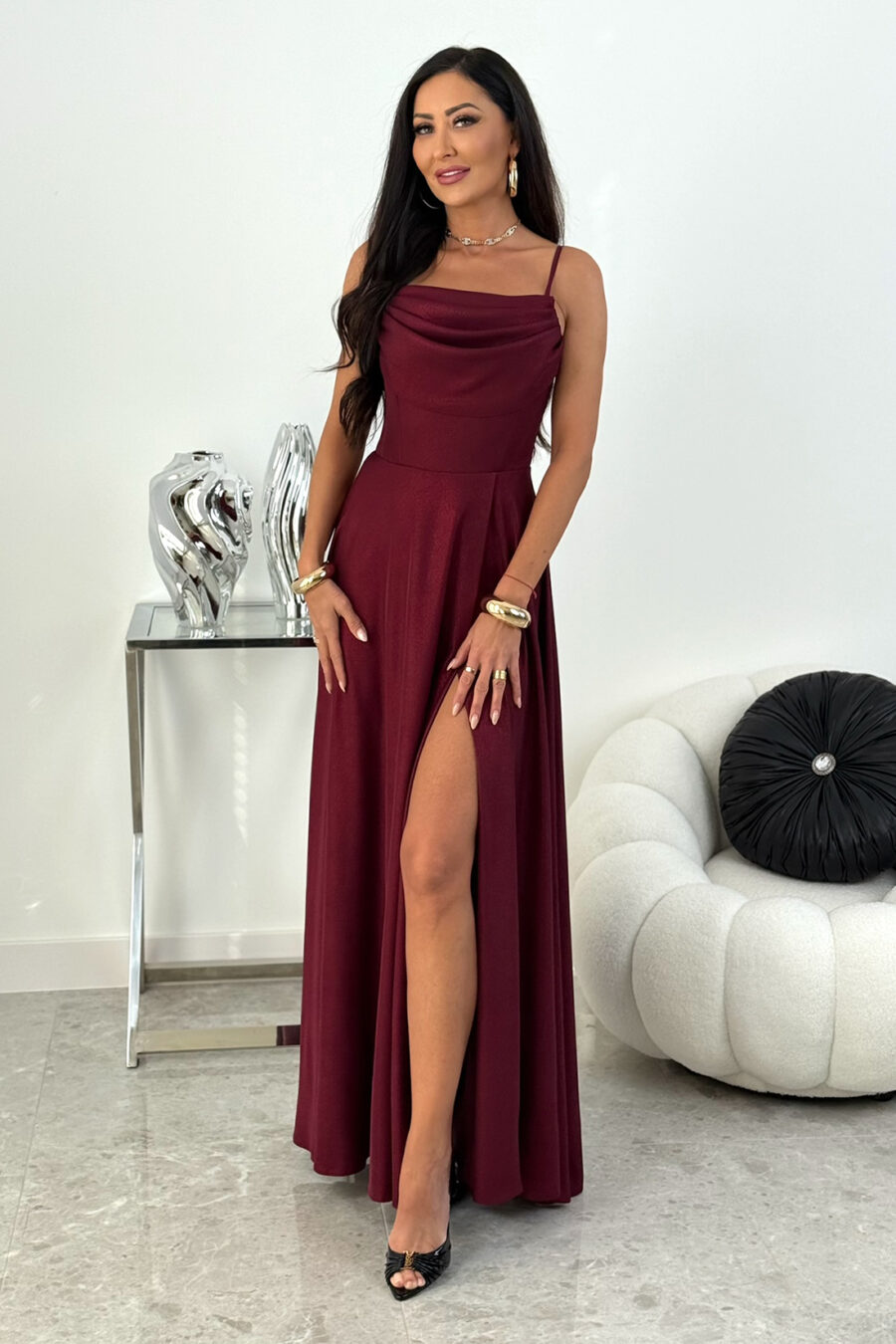 ROCHEL BIS - bordo błysk - elegancka sukienka maxi z gorsetową górą