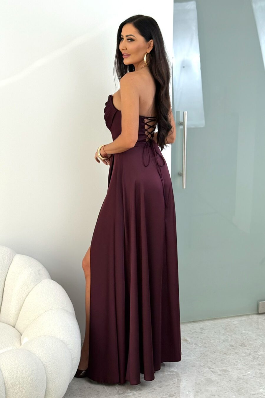 Sukienka gorsetowa maxi ROCHEL SATIN - burgund