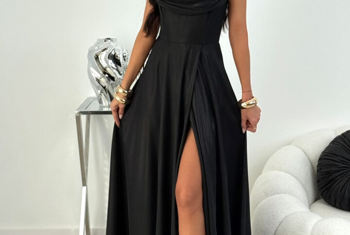 ROCHEL BIS - czarny błysk - elegancka sukienka maxi z gorsetową górą