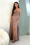 Sukienka gorsetowa maxi ROCHEL SATIN - taupe