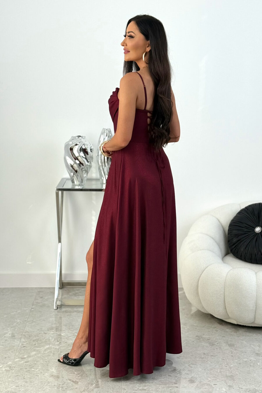 ROCHEL BIS - bordo błysk - elegancka sukienka maxi z gorsetową górą