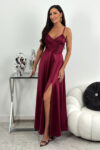 Satynowa sukienka maxi VERONA – bordowy